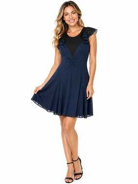 Anne Klein Navy Blue Flutter Sleeve A Line Dress NWT Size 10 Career Wedding